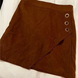 Corduroy Brown Skirt with Gold Ring Embellishment